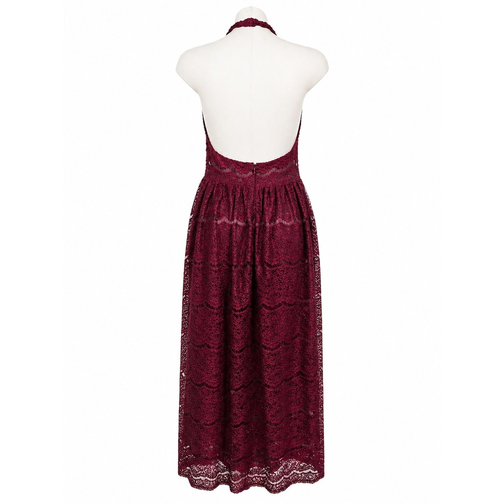 Halter Maxi Dress Audrey 3+1 Burgundy Lace Halter Deep VNeck Open Back Small NWT - Picture 3 of 5